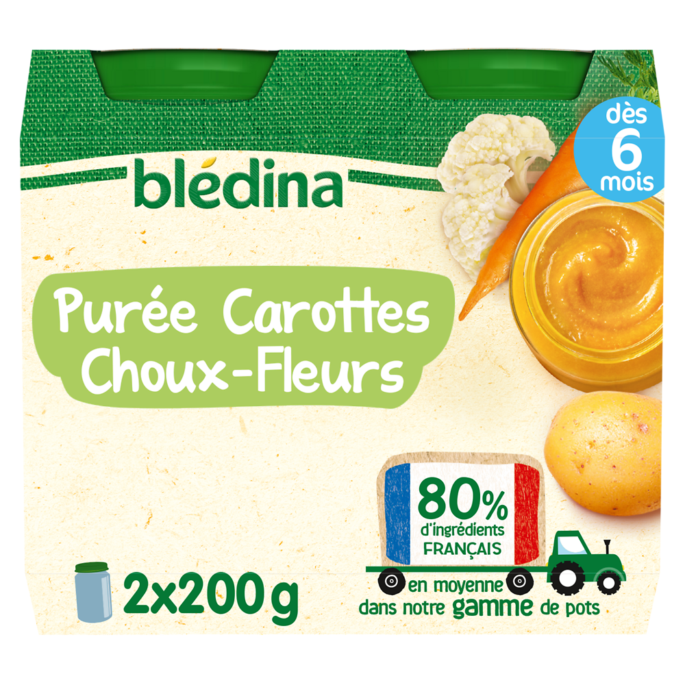 Petits pots bébé purée de carottes choux-fleurs dès 6 mois BLEDINA 2x200g