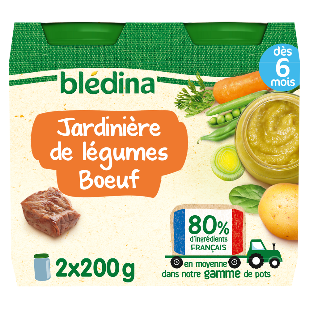 Petits pots bébé aux légumes boeuf dès 6 mois BLEDINA 2x200g