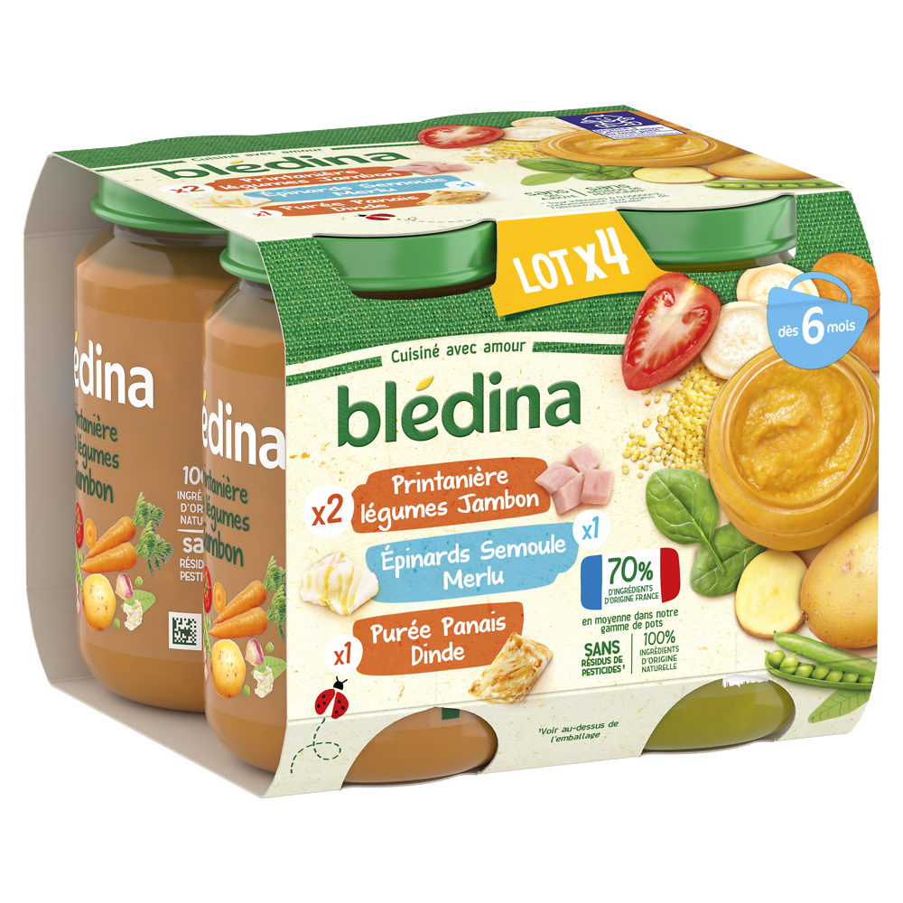 Petits pots bébé légumes viandes poissons dès 6 mois BLEDINA 4x200g