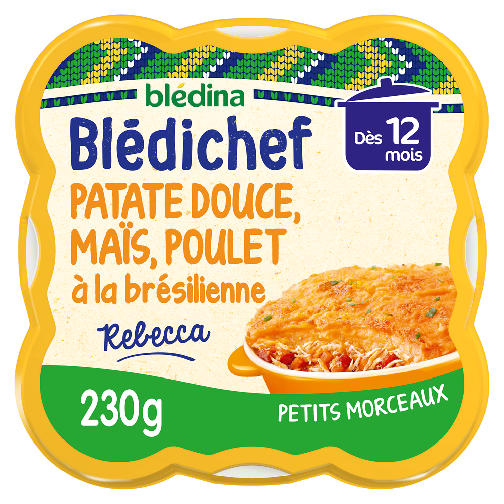 Purée de patates douces&maïs, poulet à la bréilienne 12m BLEDINA 230g