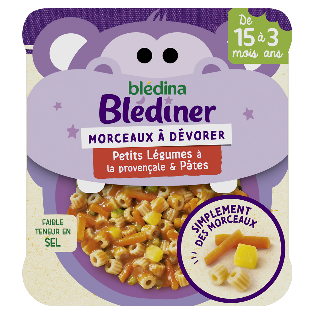 Plat bébé soir morceaux légumes pâtes dès 15 mois BLEDINER BLEDINA 200g