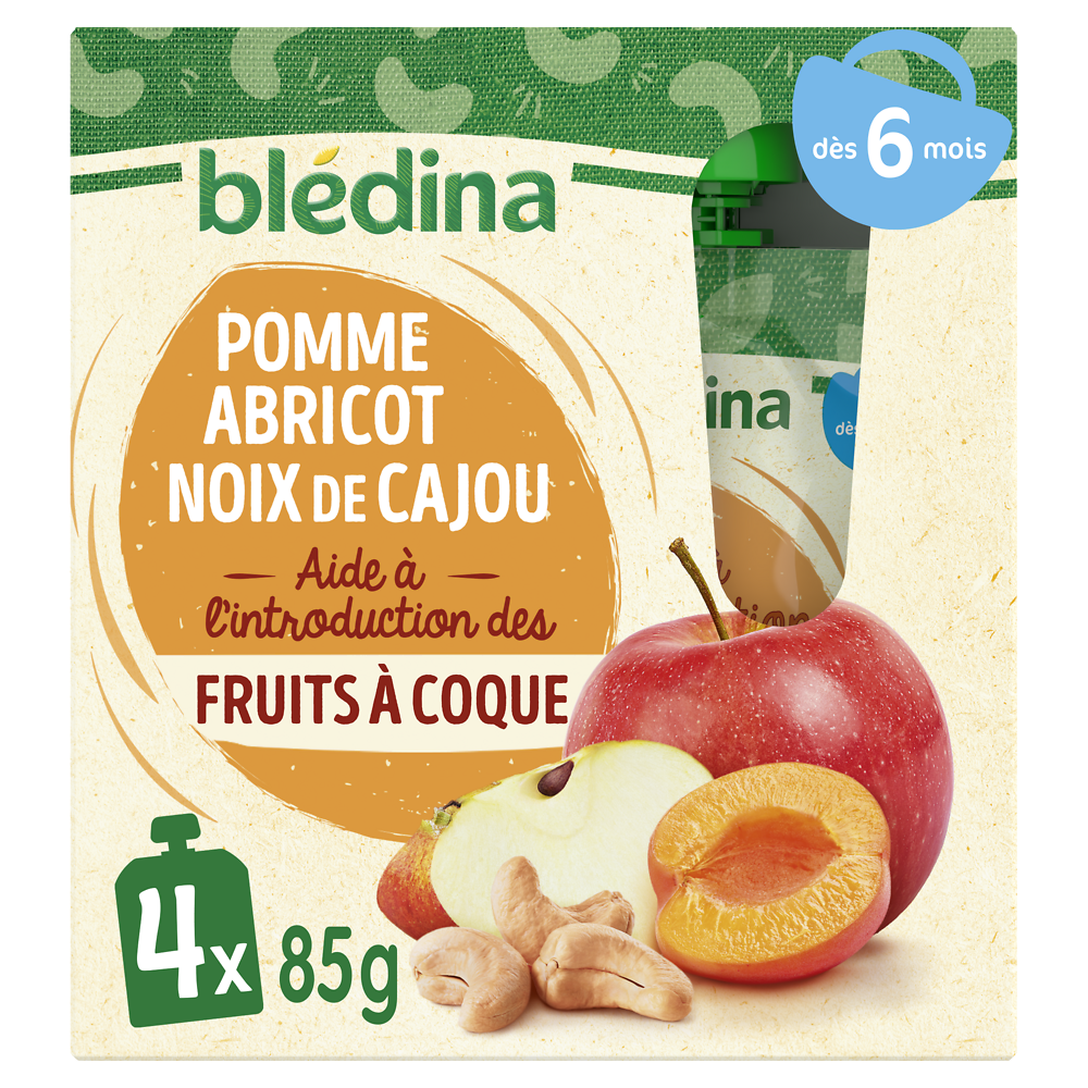 Gourdes Pomme Abricot Noix de Cajou dés 6 mois BLEDINA 4x85g