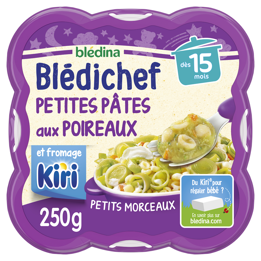 Petites Pâtes aux Poireaux et Kiri 15 mois blédichef BLEDINA 250g