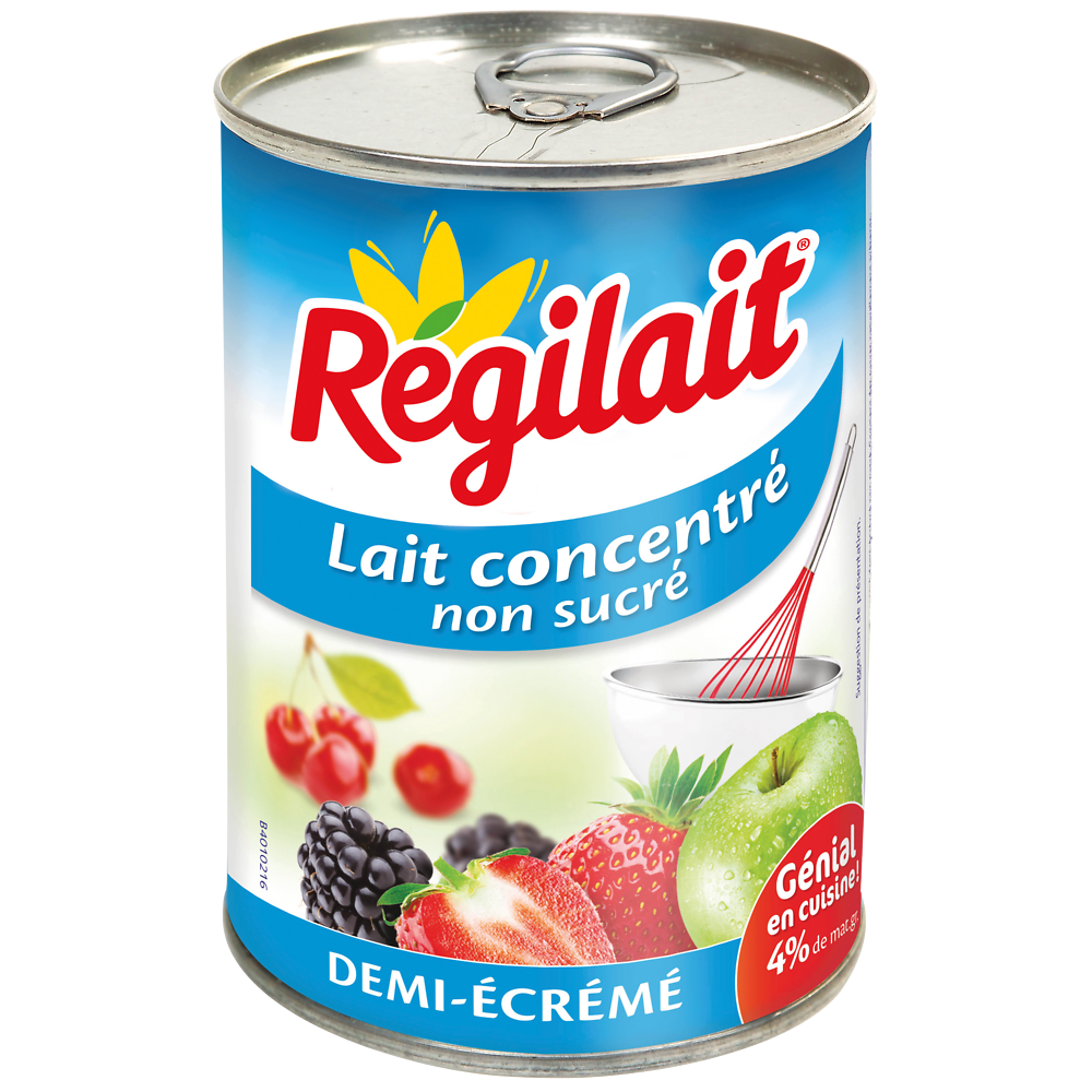 Lait concentré non sucré demi écrémé REGILAIT, 410g