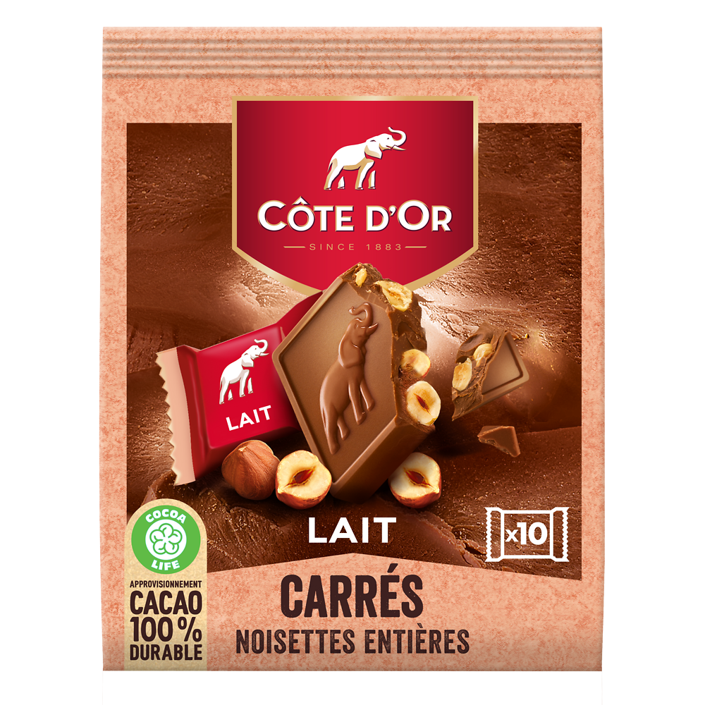 Chocolat au lait noisettes entières COTE D'OR - Paquet de 10 carrés de200g