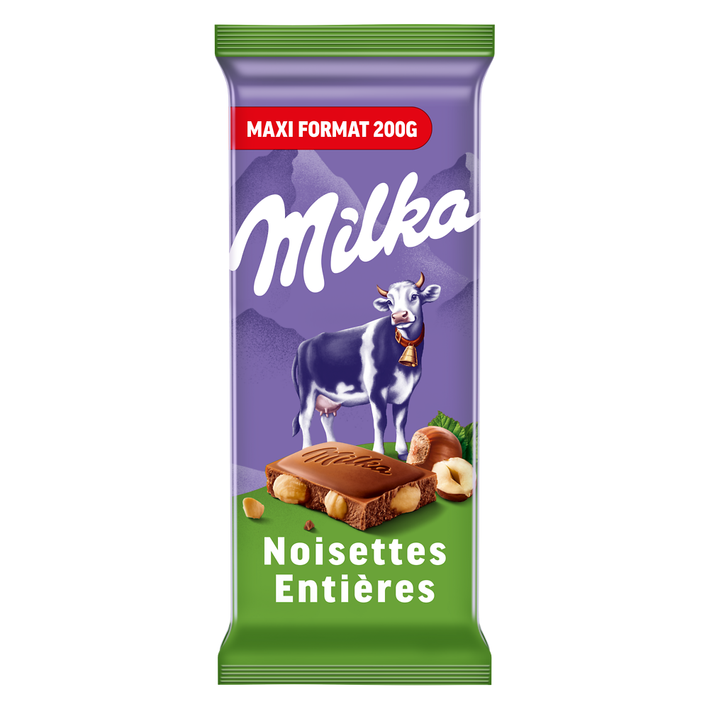 Chocolat au lait et aux noisettes entières MILKA - Tablette de 200g