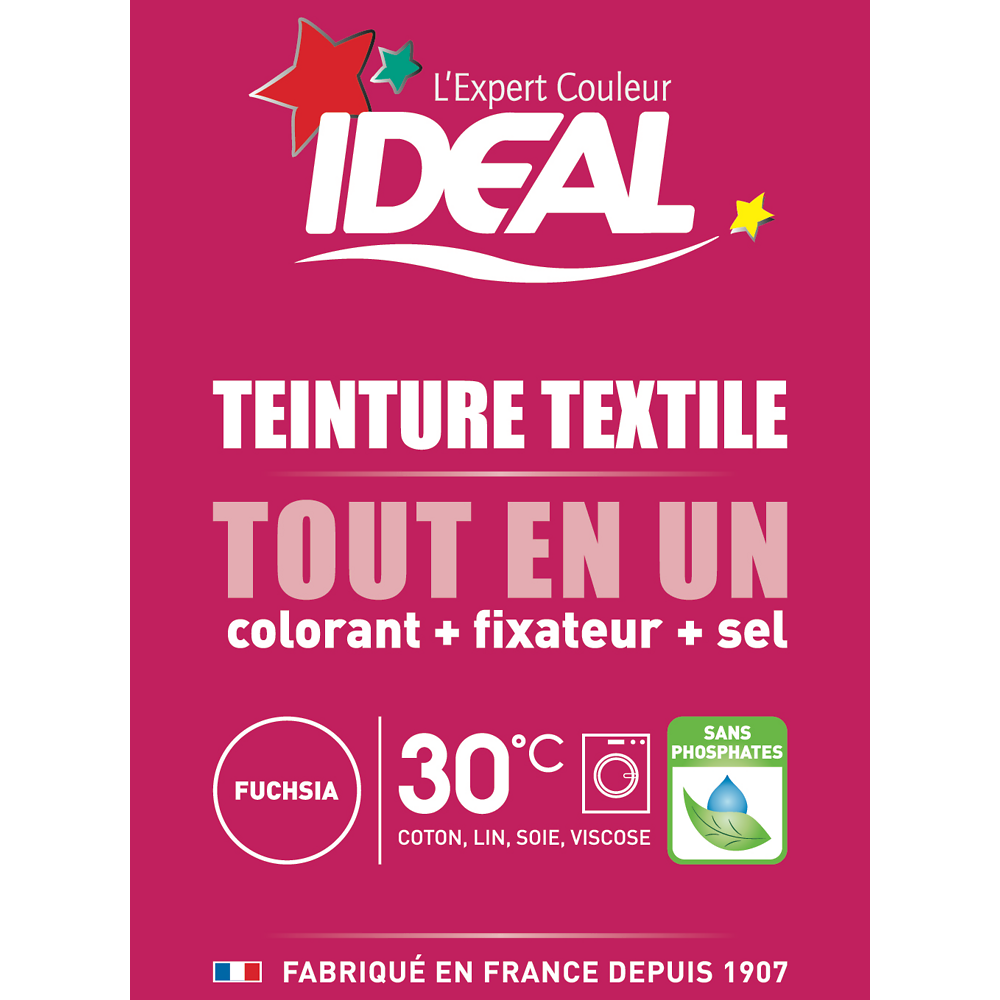 Teinture textile tout en 1 mini fuchsia IDEAL, paquet de 230g