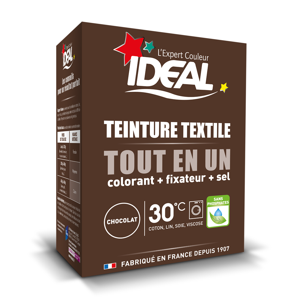 Teinture textile tout en 1 mini chocolat IDEAL, paquet de 230g