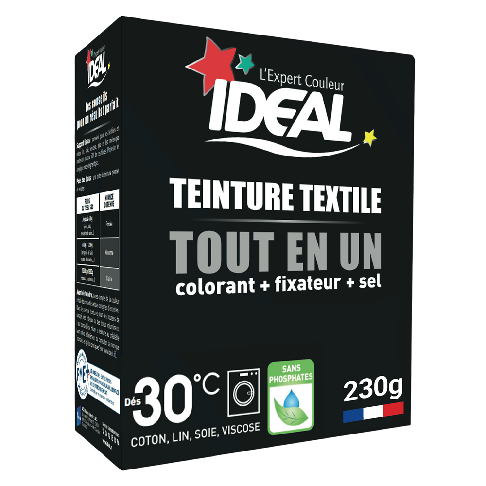 Teinture pour textile tout en un mini noir IDEAL, 230g