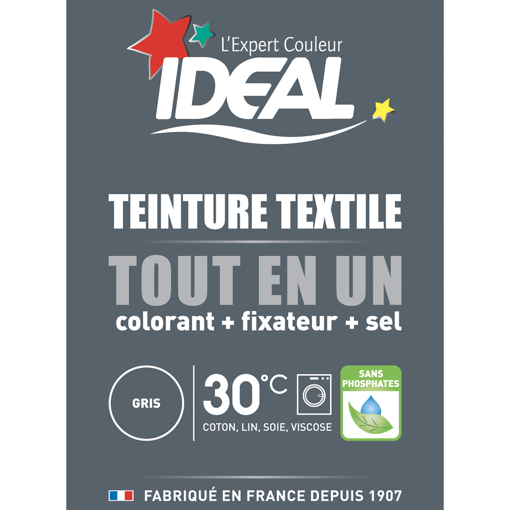 Teinture textile tout en 1 mini gris IDEAL, paquet de 230g