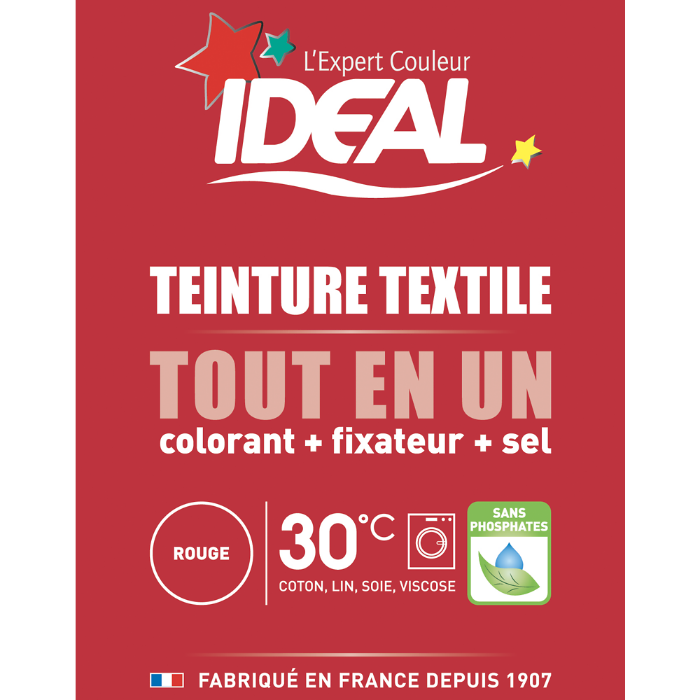 Teinture pour textile rouge Tout en Un IDEAL, paquet de 350g