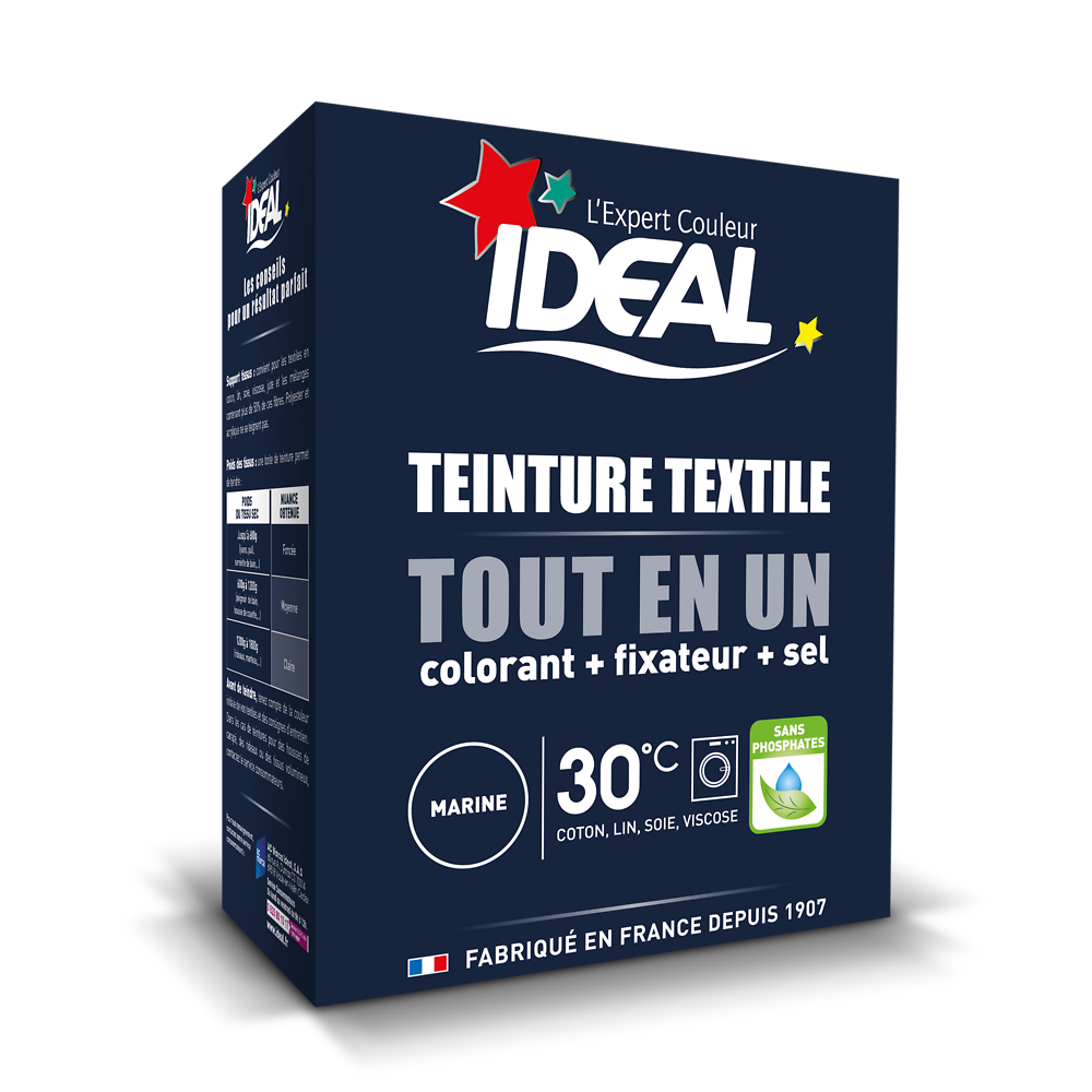 Teinture pour textile marine Tout en Un IDEAL, paquet de 350g