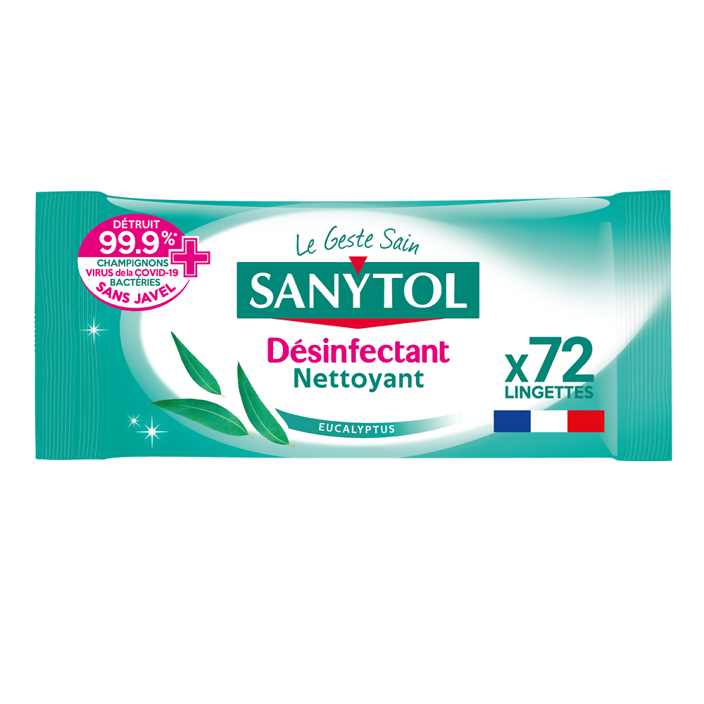 Lingettes désinfectantes multi usages eucalyptus SANYTOL, x72