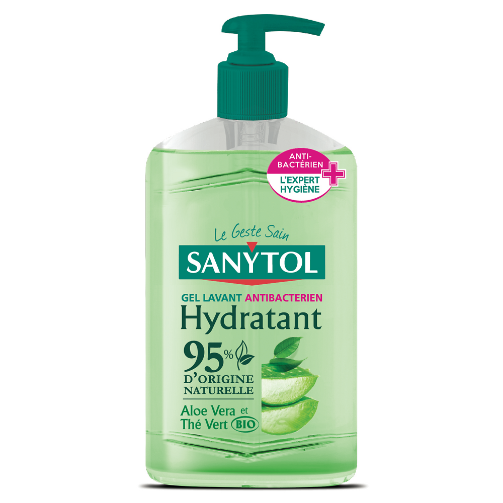 Gel lavant anti-bactérien hydratant aloé véra et thé vert SANYTOl 250ml