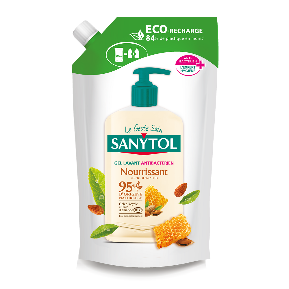 Gel lavant anti-bactérien nourrissant gelée royale avec lait d'amandebio SANYTOL 500ml