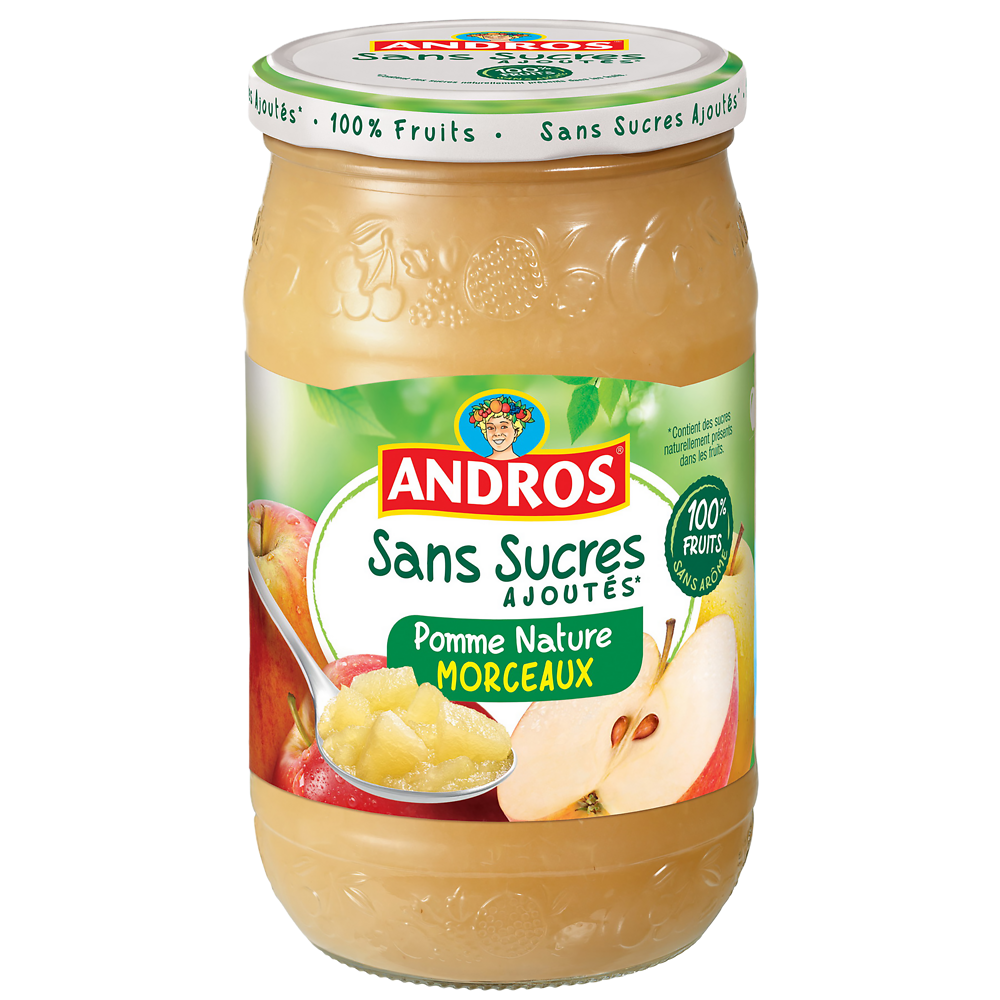 Compote de pomme avec morceaux sans sucres ajoutés ANDROS, 695g