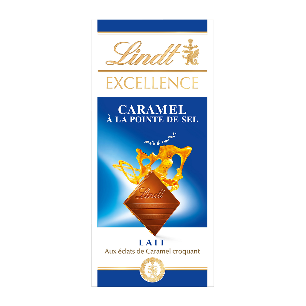 Chocolat au lait croquant au éclats de caramel Excellence LINDT, Tablette de 100g