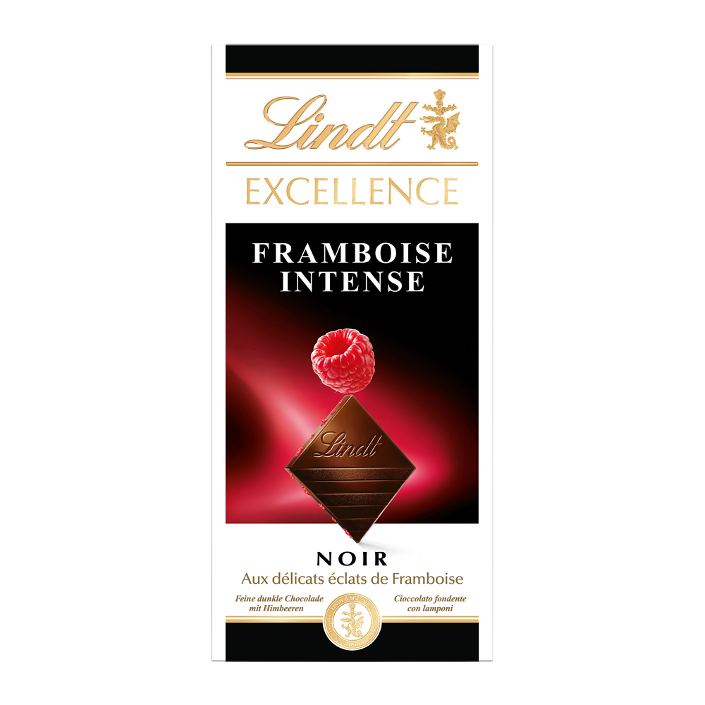 Chocolat noir framboise intense LINDT EXCELLENCE, Tablette de 100g