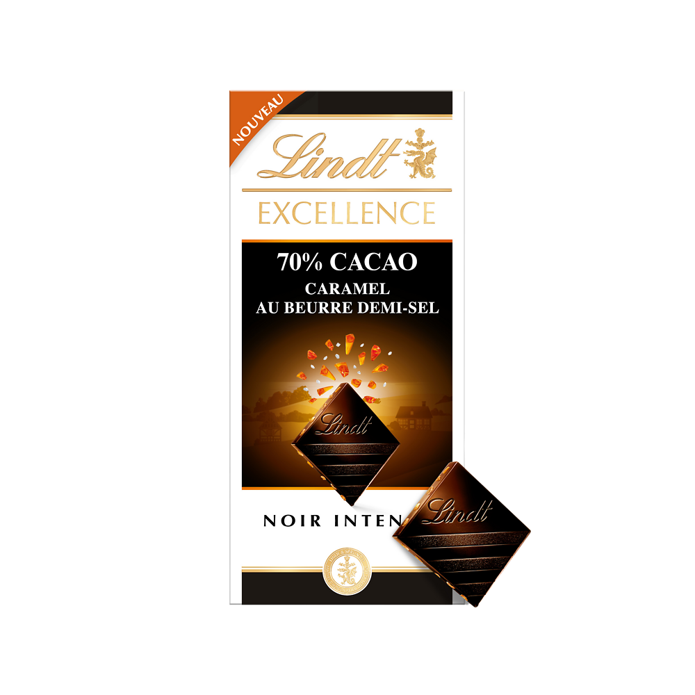 Excellence chocolat noir caramel beurre demi-sel LINDT, tablette 100g