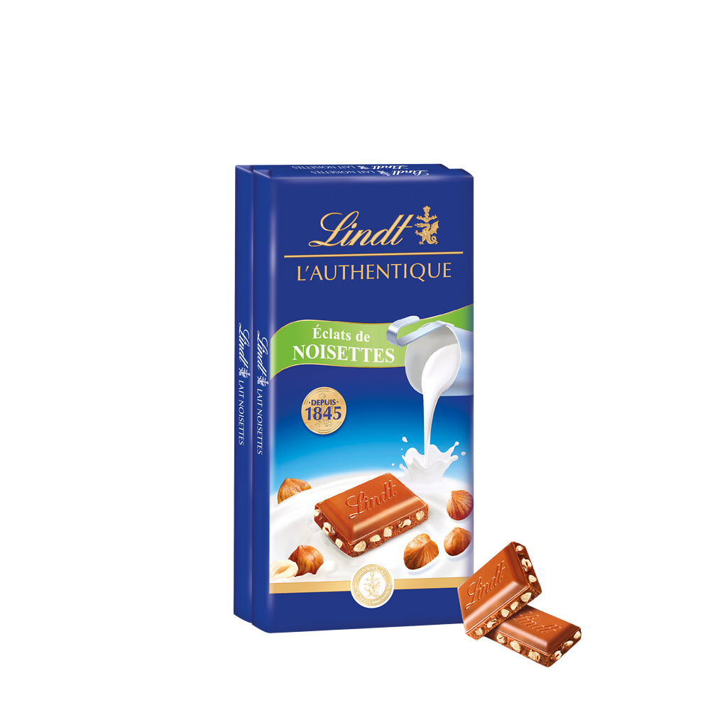 Lindt Tablette de chocolat MAÎTRE CHOCOLATIER Lait Noisettes 100g - Lot de 2