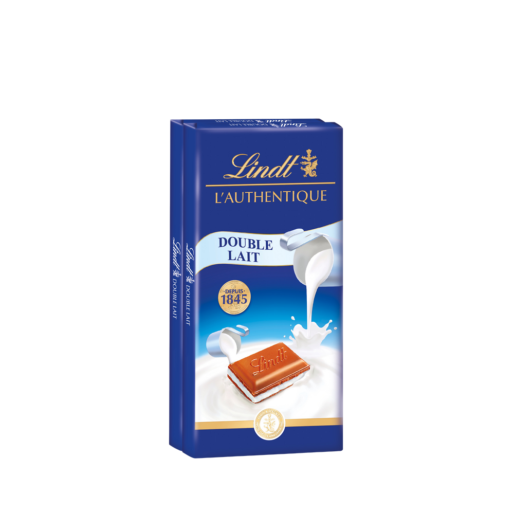 Lindt Tablette de chocolat MAÎTRE CHOCOLATIER Double Lait 100g - Lot de 2