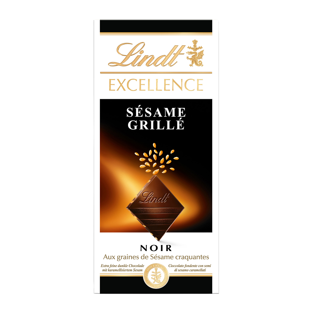 Chocolat noir sésame grillé LINDT EXCELLENCE, Tablette de 100g