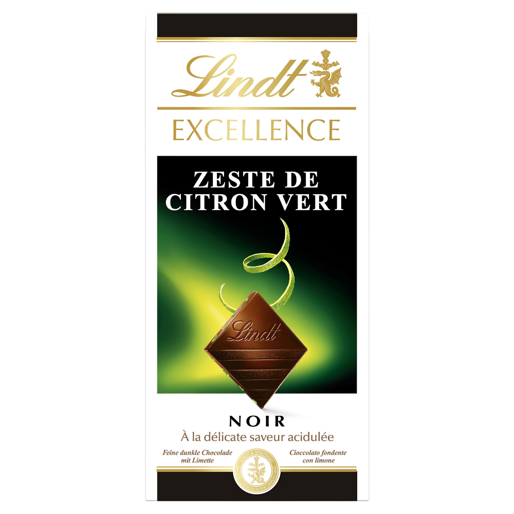 Chocolat noir au zeste de citron vert EXCELLENCE LINDT, Tablette de 100g