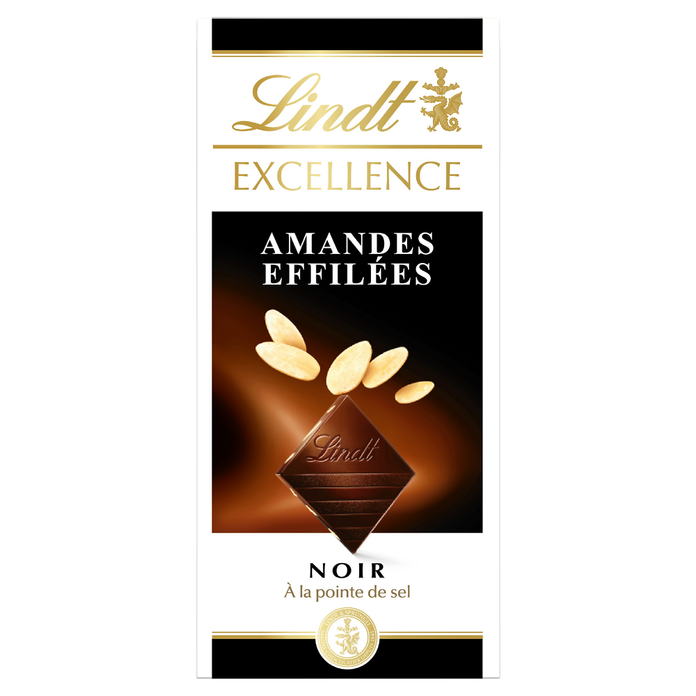 Chocolat noir et amandes effilées EXCELLENCE LINDT, Tablette de 100g