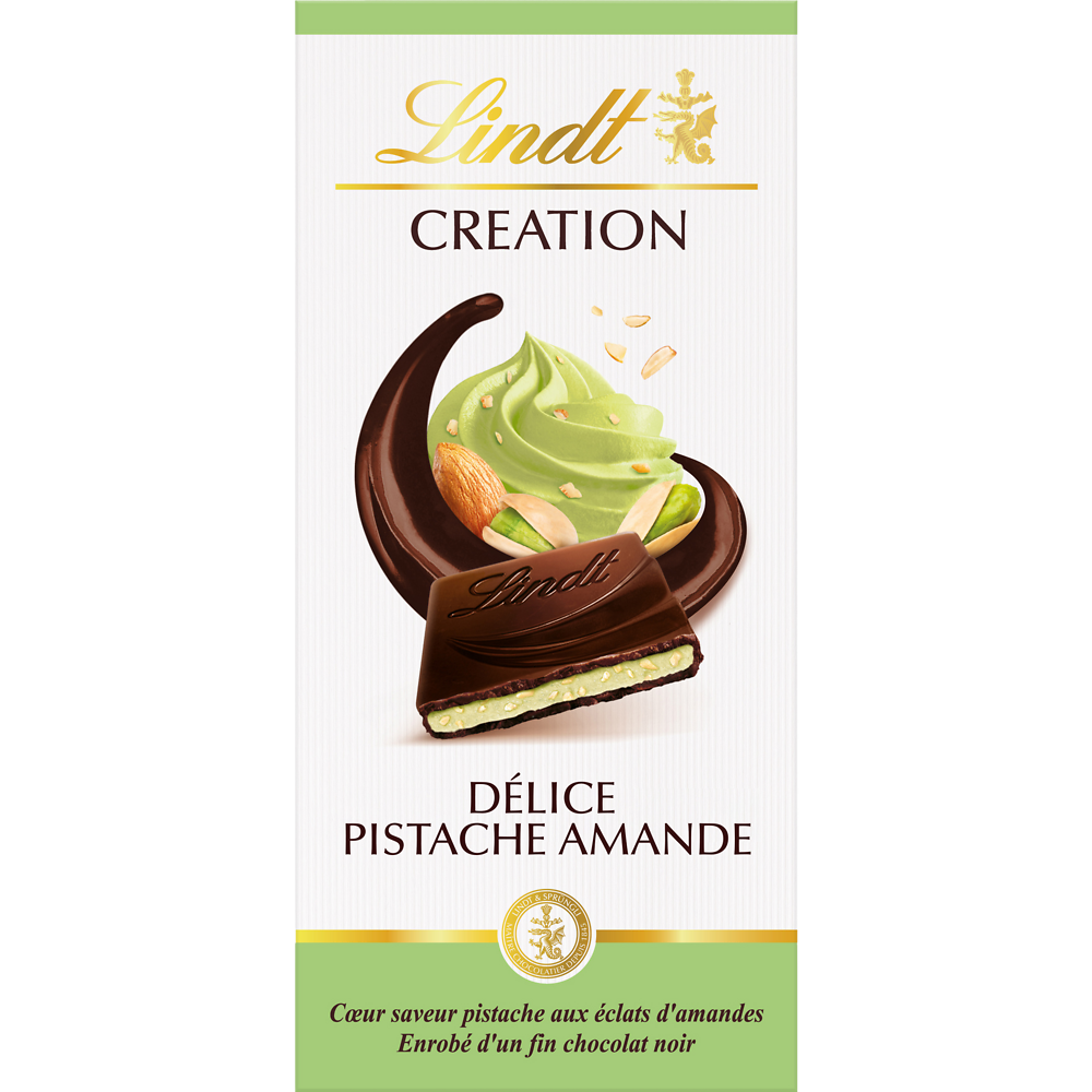 Chocolat noir pistache amande Création délice LINDT Tablette de 150g