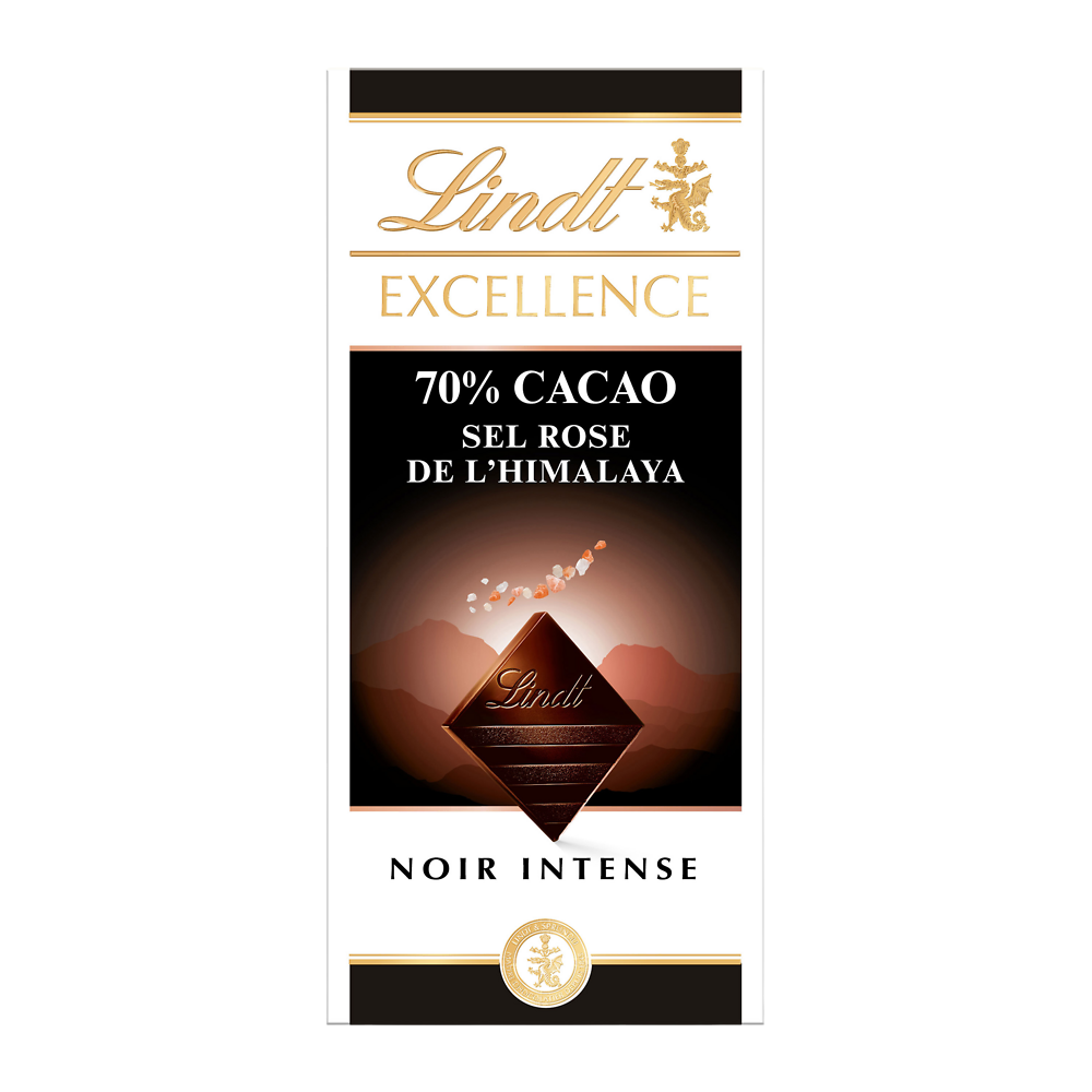 Chocolat noir sel rose de l'himalaya 70% cacao LINDT EXCELLENCE, Tablette de 100g