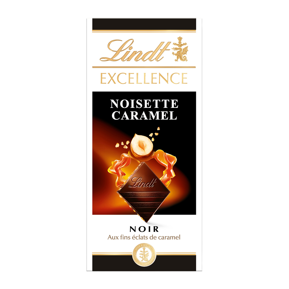 Chocolat noir noisette caramel EXCELLENCE LINDT, Tablette de 100g