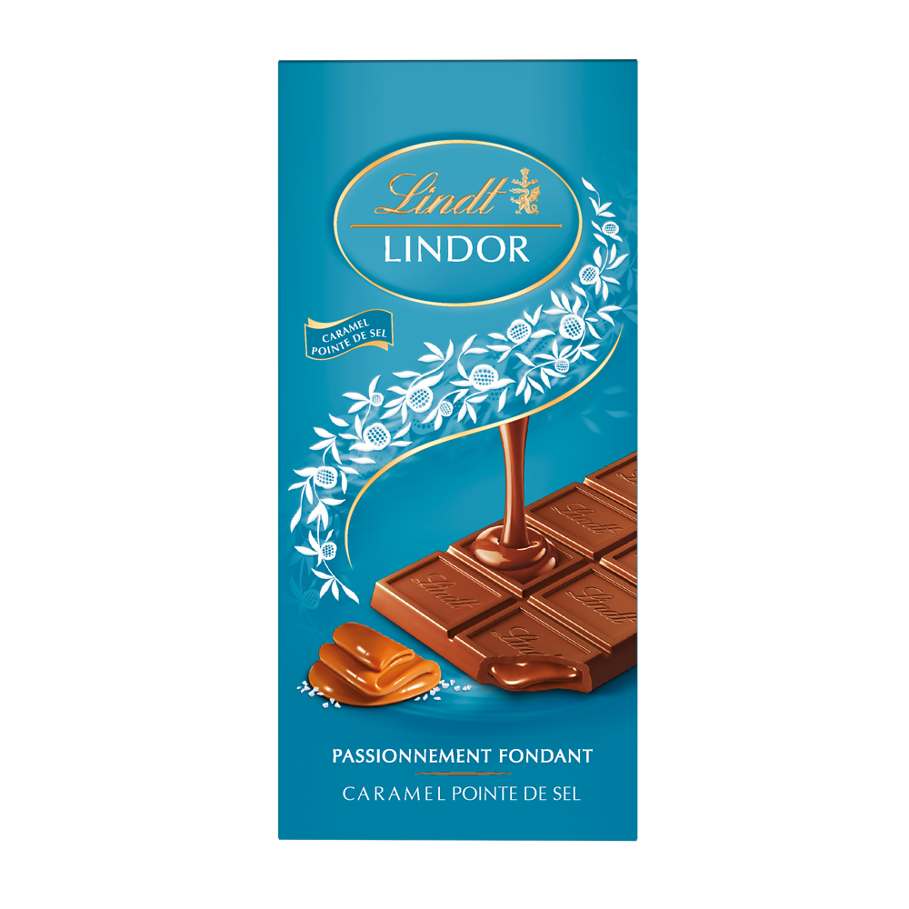 Chocolat lait caramel/pointe de sel LINDT LINDOR, tablette 150g