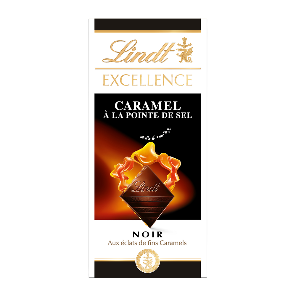 Chocolat noir 70% de caramel à la pointe de sel excellence LINDT, Tablette de 100g