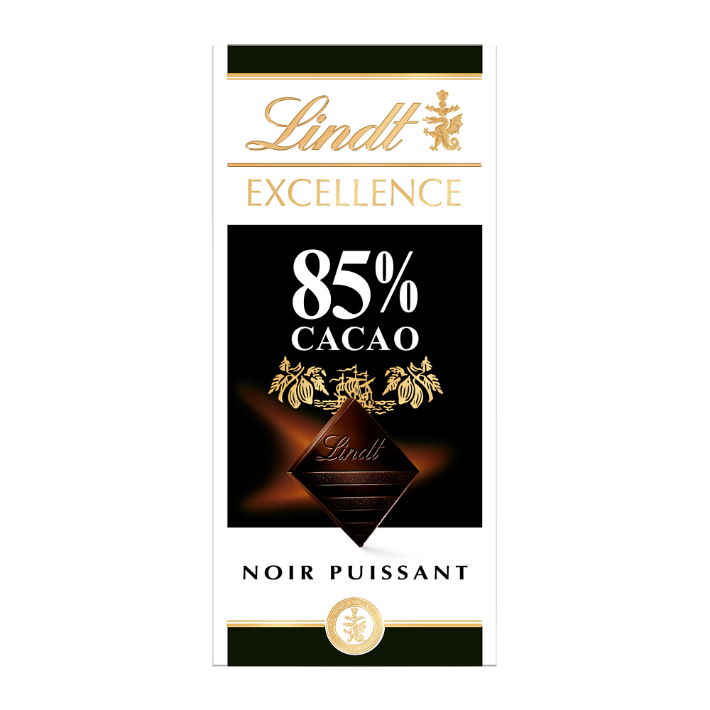 Chocolat noir 85% cacao Excellence LINDT, Tablette de 100g