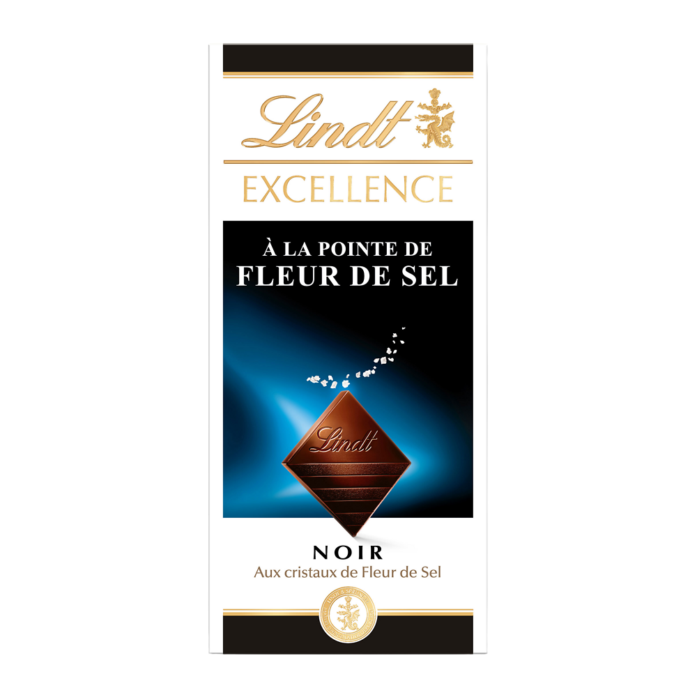 Chocolat noir fleur de sel Excellence LINDT, Tablette de 100g