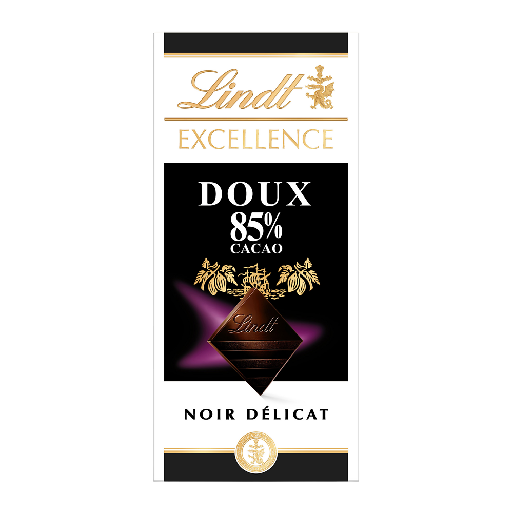 Chocolat Excellence noir 85% cacao doux LINDT, Tablette de 100g