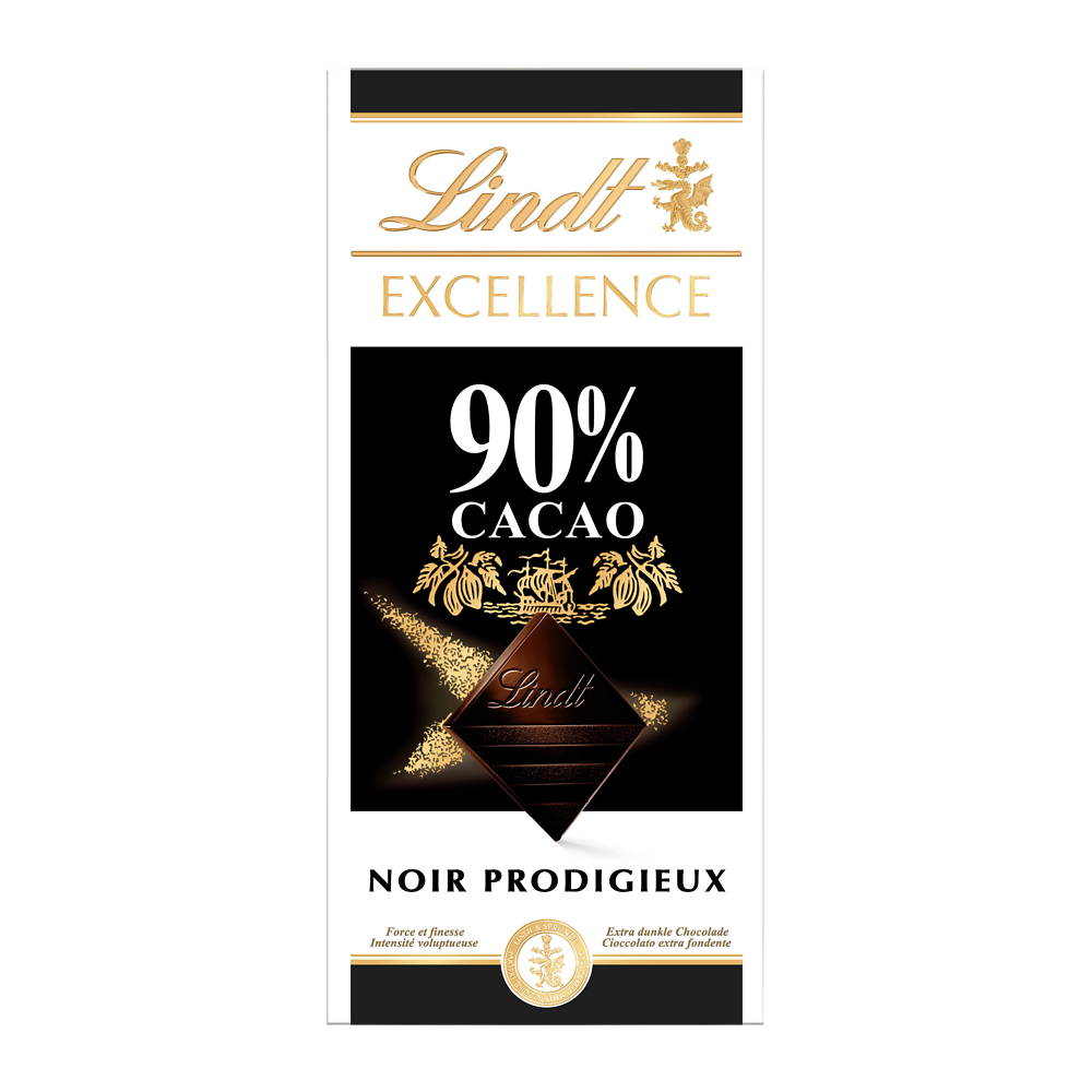 Chocolat noir 90% Excellence LINDT, Tablette de 100g