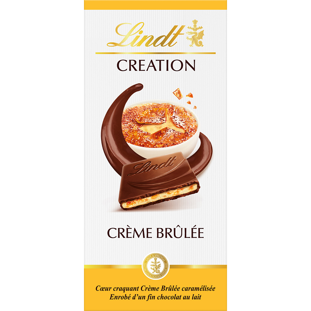 Chocolat au lait fourrée crème brûlée LINDT, Tablette de 150g