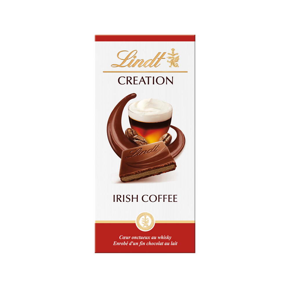 Chocolat au lait fourré saveur Irish Coffee LINDT, Tablette de 150g