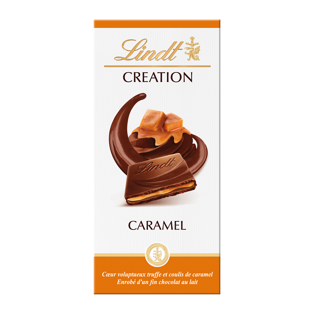 Chocolat Création au lait fourré caramel LINDT, Tablette de 150g