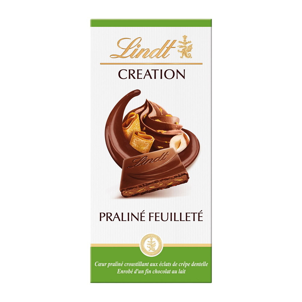 Chocolat au lait praliné feuilleté Création l'authentique LINDT, Tablette de 150g