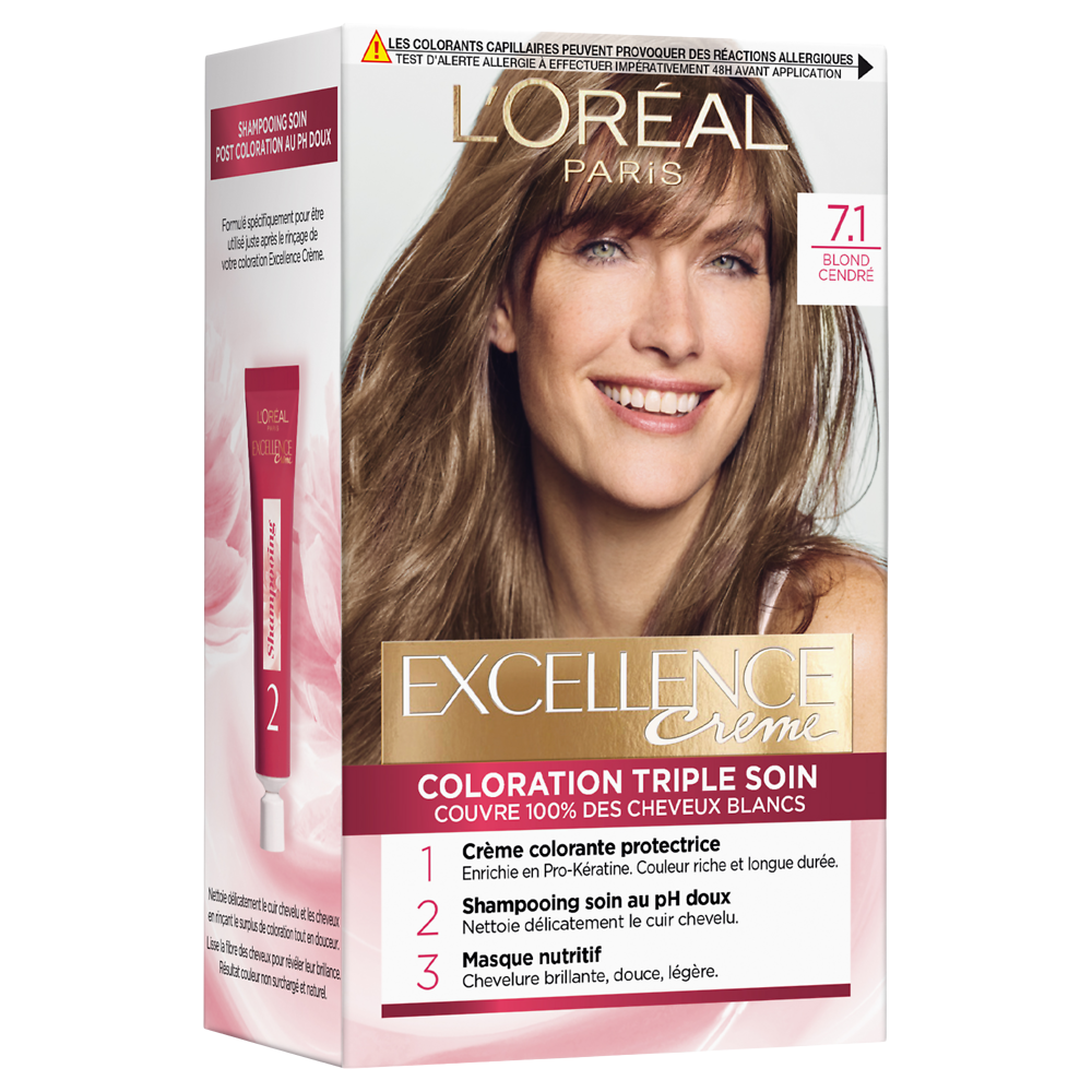 Crème colorante triple soin Excellence L'OREAL PARIS, blond cendré, n°7.1