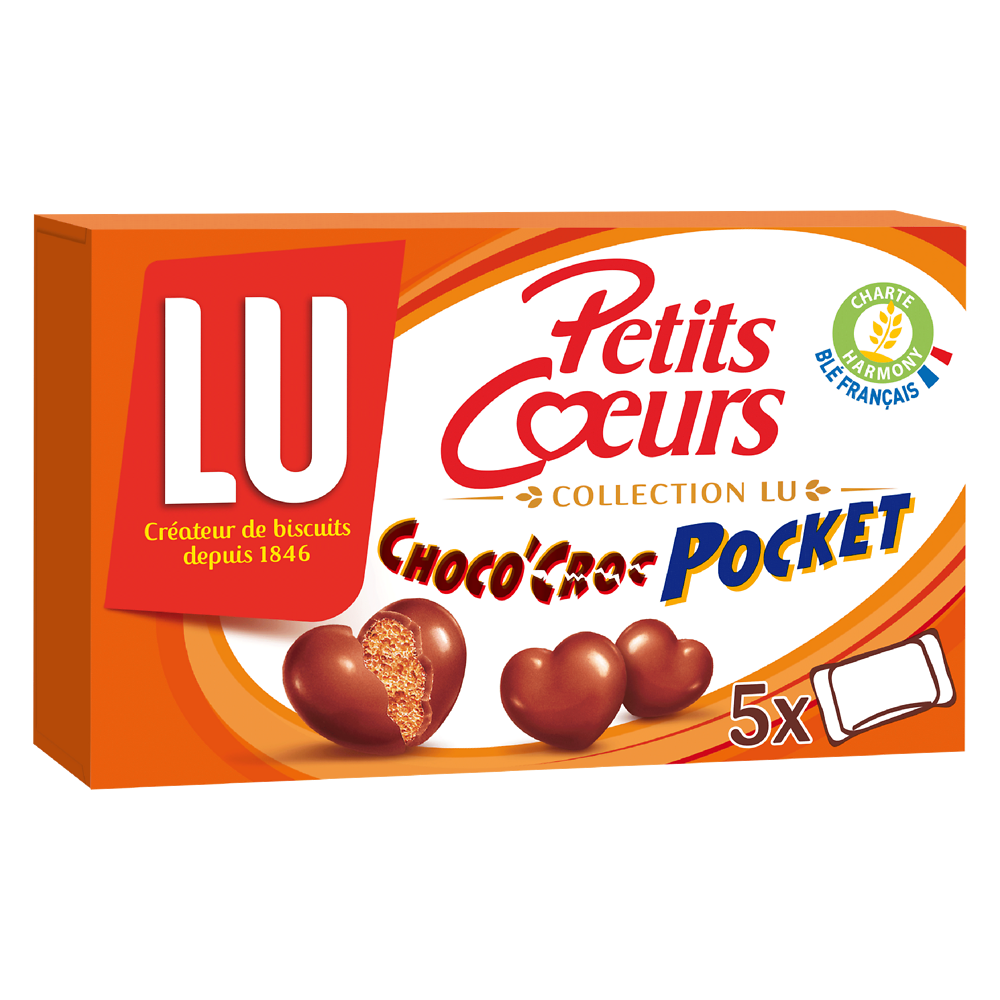 Biscuits au chocolat au lait Choco Croc petits coeurs LU - Paquet de 180g