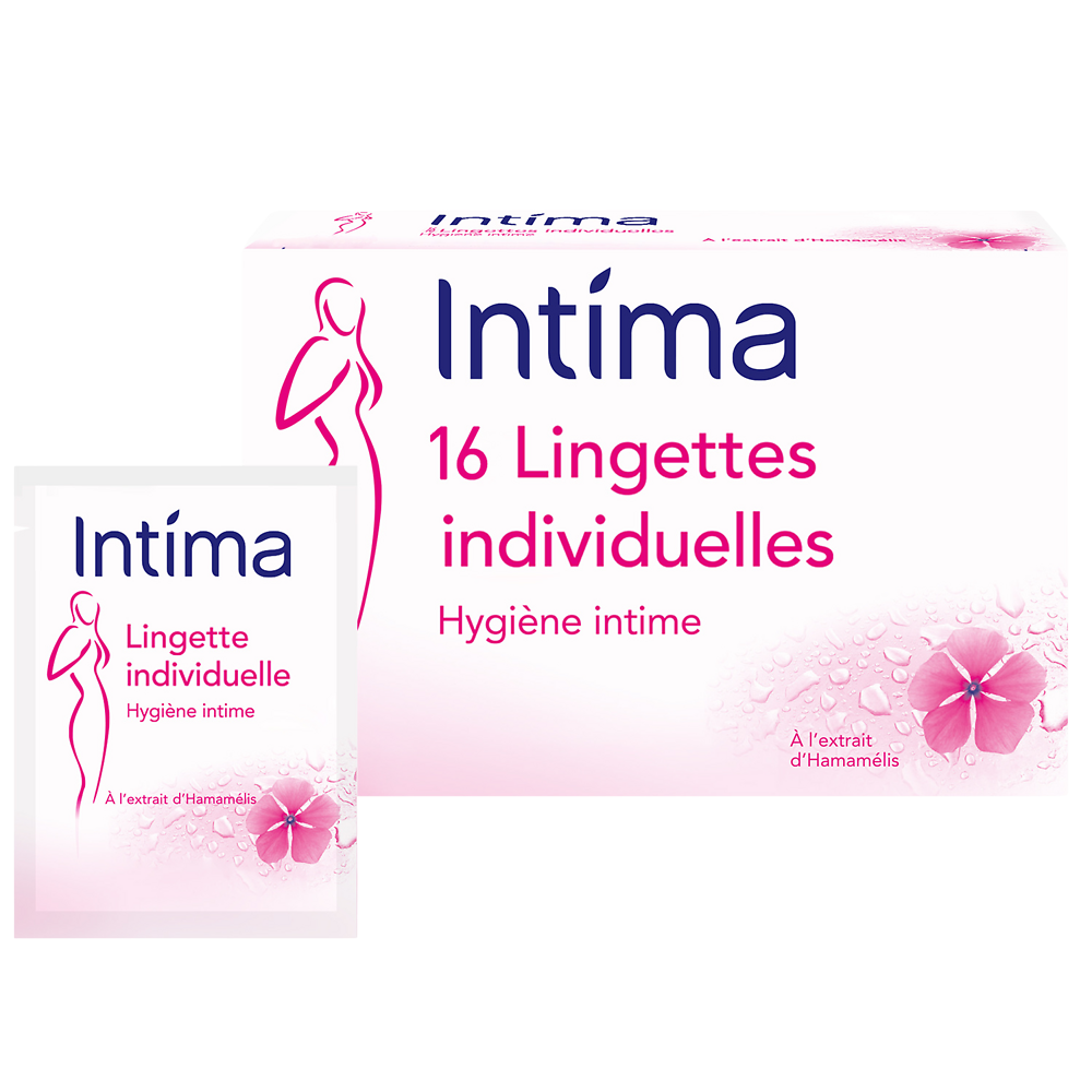 Lingettes intimes à l'hammamélis INTIMA, 16 sachets individuels