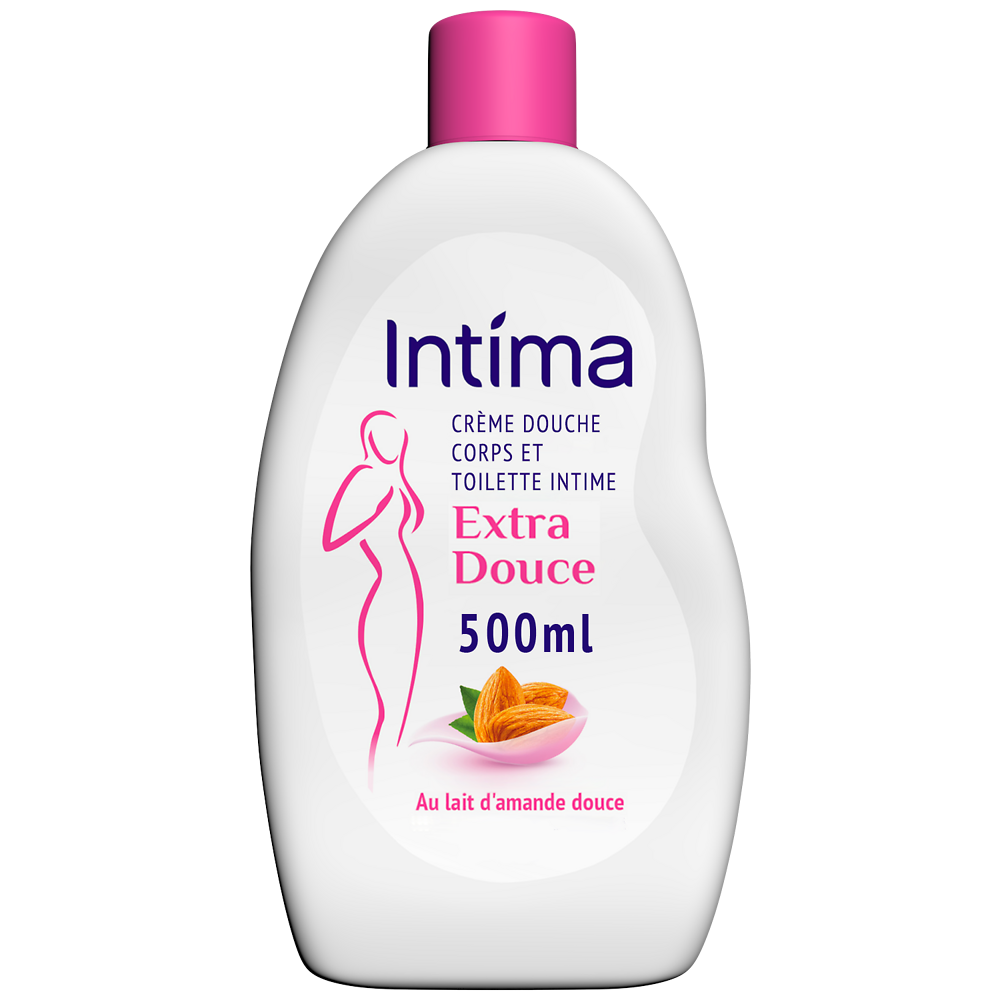 Crème de douche extra douce coprs et toilette intime INTIMA, flacon de500ml