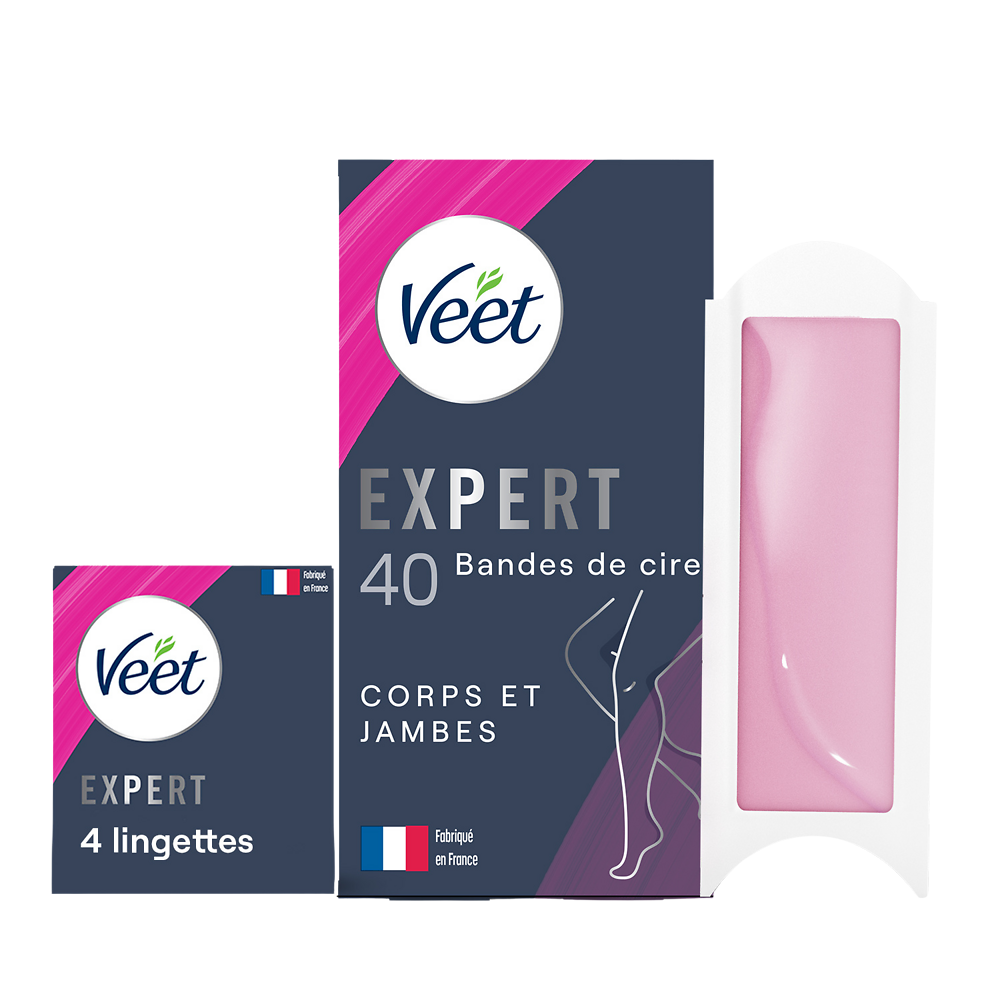 Veet Expert Bandes de Cire Froide Epilation Corps & Jambes Peaux Normales x40