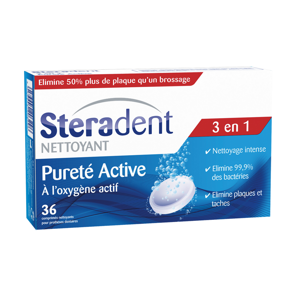 Nettoyant pour appareil dentaire Pureté Active STERADENT, 36 comprimés