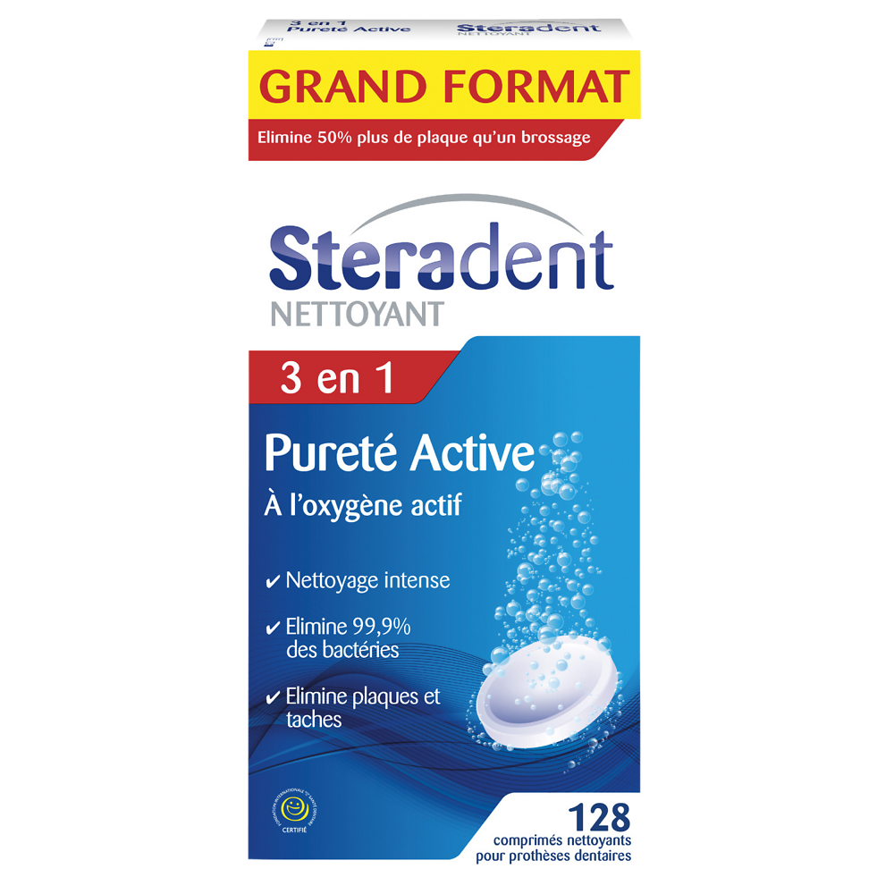 Nettoyant pour appareil dentaire Pureté Active STERADENT, 128 comprimés