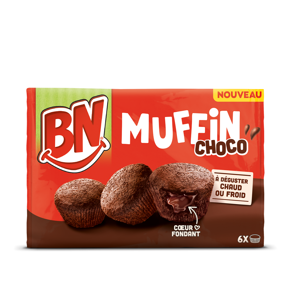 BN muffin chocolat coeur fondant au chocolat noir x6, 162g