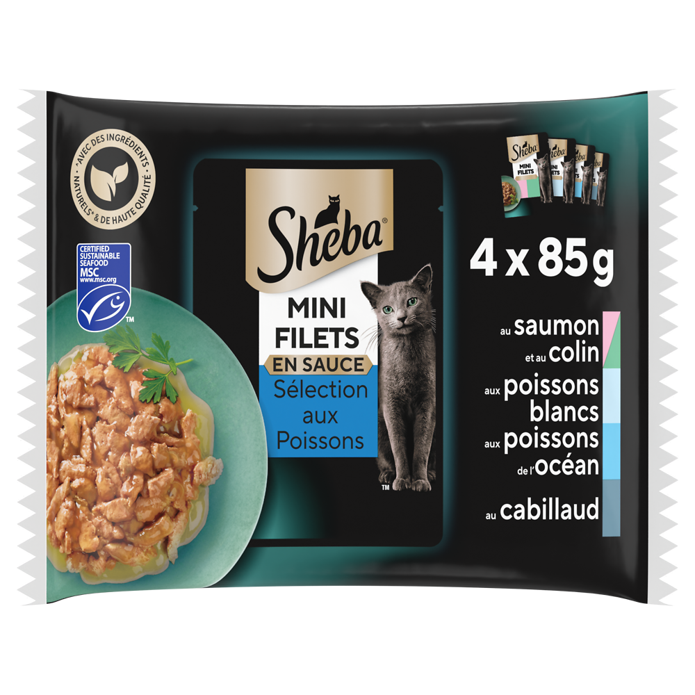 Sachets fraîcheur chat Mini filets aux poissons en sauce SHEBA - 4x85g